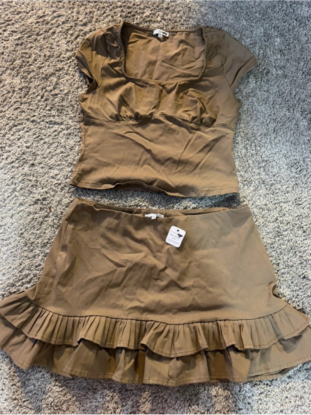 Fashion Nova Olive Tiered Ruffle Mini Skirt